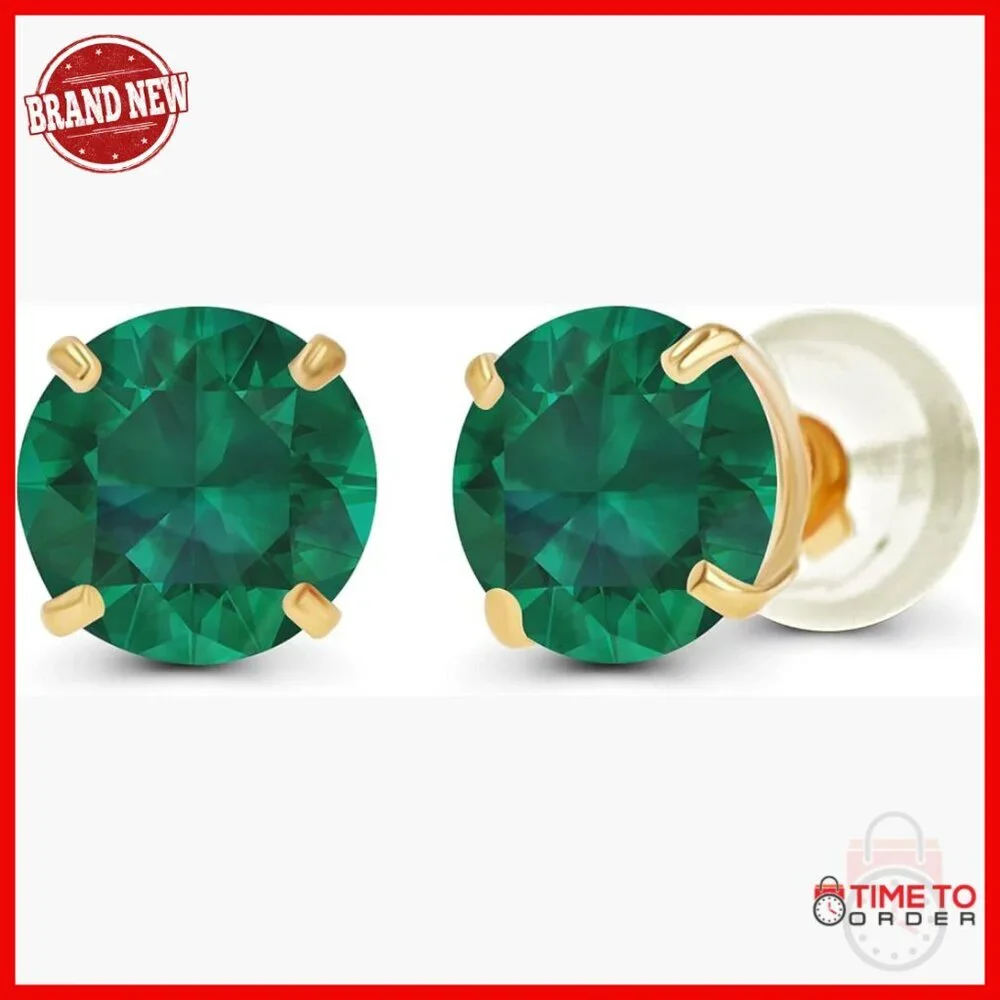 14K Gold 6mm Round Gemstone Stud Earrings Prong Set Women's Jewelry